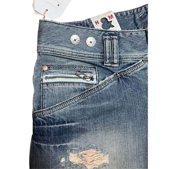 H&M Y2K button fly zipper back pockets distressed hippie woman’s 8 (29) patch - Picture 4 of 10